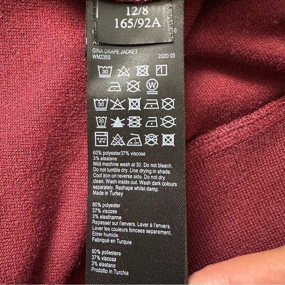 All Saints Jacket Gina Drape Open Front Long Sleeve Burgundy Oxblood Red 8 - Picture 9 of 12